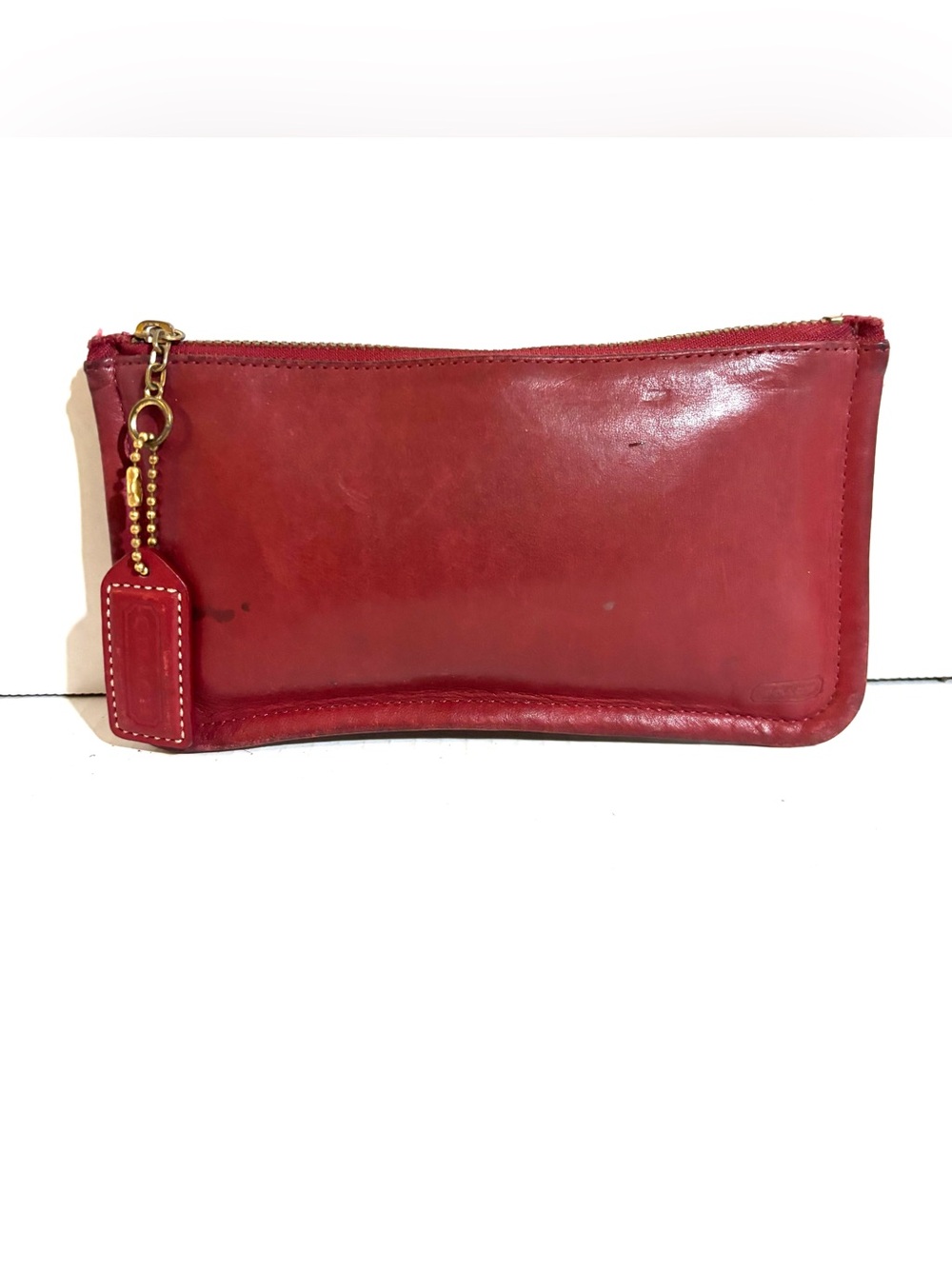 Coach vintage distressed Red Leather Wristlet pouch Clutch